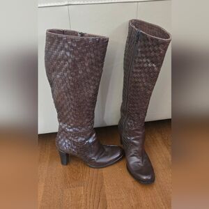 Gorgeous Women's Italian Brown Woven Leather Knee Boots